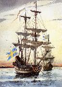 unknow artist kalmare nyckel och fagel grip pa alusborgsfjorden fore avfarden till nya sverige i borjan av november 1637 Germany oil painting artist